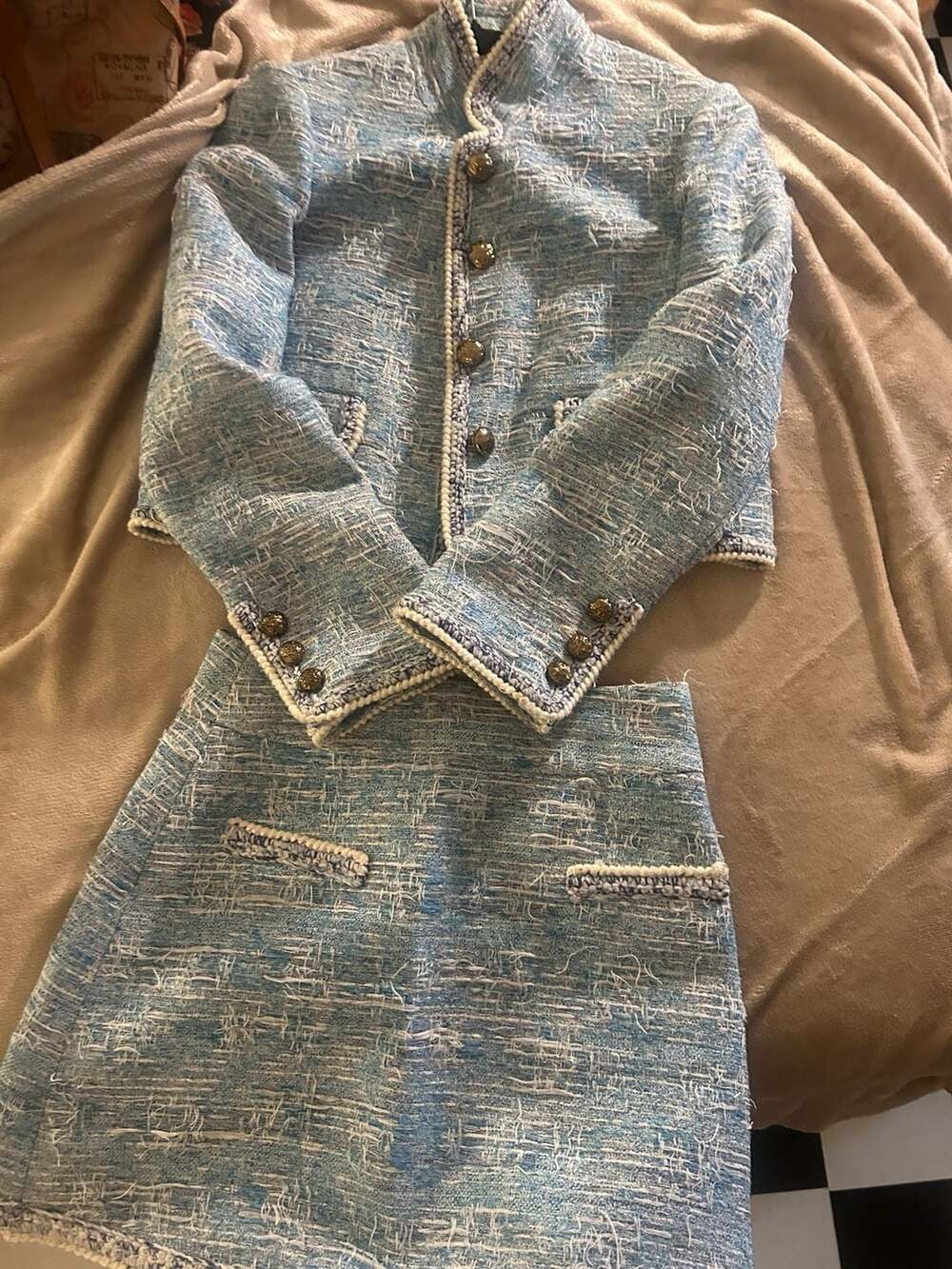 Chanel Blue Tweed Blazer and Skirt Set Size 40 - Picture 7 of 14